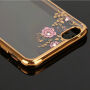 Eleganckie etui z błyszczącymi kamyczkami dla Apple iPhone 6S Plus / 6 Plus - różowo-złote z kwiatami