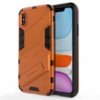Trwałe etui ochronne ze stojakiem do iPhone X / XS - pomarańczowe
