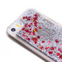 Etui ochronne z pływającymi cekinami dla Apple iPhone SE (2016) / 5S / 5 - srebrne z czerwonymi serduszkami