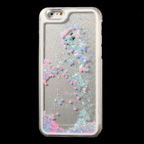 Etui ochronne z ruchomymi cekinami dla Apple iPhone 6 / 6S - jasnoniebieskie cekiny z różowymi serduszkami