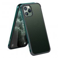 Etui z teksturą włókien karbonowych i ramką ochronną do iPhone 11 Pro - ciemnozielony