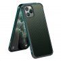Etui z teksturą włókien karbonowych i ramką ochronną do iPhone 11 Pro Max - ciemnozielony