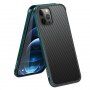 Etui z teksturą włókien karbonowych i ramką ochronną do iPhone 12 / 12 Pro - ciemnozielony