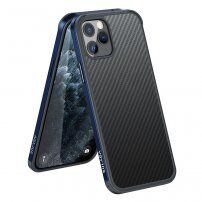 Etui z teksturą włókien karbonowych i ramką ochronną do iPhone 11 Pro Max - ciemnoniebieski