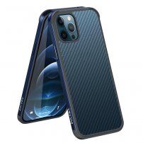 Etui z teksturą włókien karbonowych i ramką ochronną do iPhone 12 mini - ciemnoniebieski