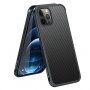 Etui z teksturą włókien karbonowych i ramką ochronną do iPhone 12 / 12 Pro - czarny