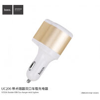HOCO ładowarka / rozgałęźnik do samochodu z dwoma USB portami dla Apple iPhone / iPod - biało-czarna