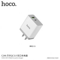 HOCO ładowarka podróżna z amerykańską wtyczką z portami USB / USB-C dla Apple iPhone - biała