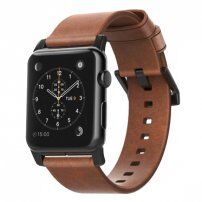 Nomad Horween Modern pasek skórzany do Apple Watch Ultra 49mm / 46mm / 45mm / 44mm / 42mm - brązowy z czarnym zapięciem