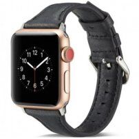 Stylowy pasek ze skóry do Apple Watch Ultra 49mm / 46mm / 45mm / 44mm / 42mm - czarny