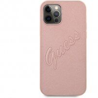 Guess Saffiano Vintage Script etui do iPhone 12 Pro Max - różowo-złoty
