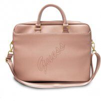 Guess Saffiano Vintage Script torba dla MacBook do 16" - różowo-złoty