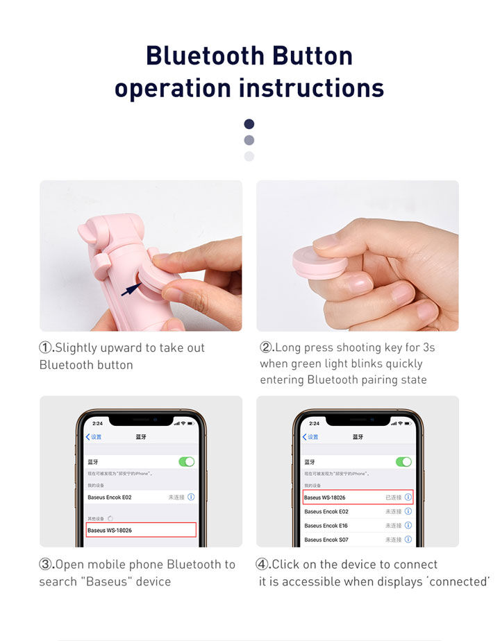 Baseus Lovely bluetooth kijek do selfie z trójnogiem do iPhone - czarna
