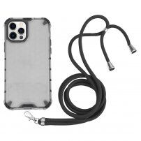 Etui odporne na wstrząsy o strukturze plastra miodu i sznurkiem do iPhone 12 Pro Max - szary