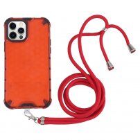 Etui odporne na wstrząsy o strukturze plastra miodu i sznurkiem do iPhone 12 Pro Max - czerwony
