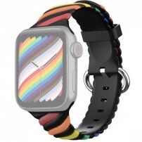Przeplatany silikonowy pasek do Apple Watch Ultra 49mm / 46mm / 45mm / 44mm / 42mm - czarno-tęczowy