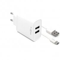 FIXED 15W adapter sieciowy Smart Rapid Charge z 2x USB-A 20W z kablem USB-A / USB -C do iPhone / iPad - biały