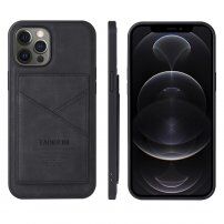 Taokkim etui ochronne ze skóry PU z kieszenią w stylu retro do iPhone 12 / 12 Pro - czarny