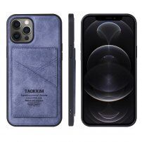 Taokkim etui ochronne ze skóry PU z kieszenią w stylu retro do iPhone 12 / 12 Pro - niebieskie
