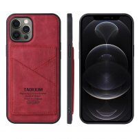 Taokkim etui ochronne ze skóry PU z kieszenią w stylu retro do iPhone 12 / 12 Pro - czerwony