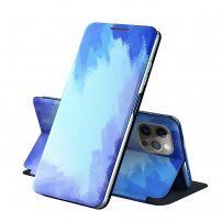 Pokrowiec flip ochronny z akwarelowym wzorem do iPhone 13 - niebieskie
