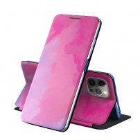 Pokrowiec flip ochronny z akwarelowym wzorem do iPhone 13 - fioletowy