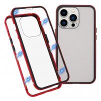 Pokrowiec na cały telefon ze szkła hartowanego z metalową ramką dla iPhone 13 Pro Max - czerwony