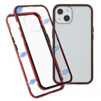 Etui z ramką metalową i szkłem hartowanym do iPhone 13 - czerwony