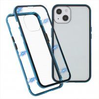 Etui z ramką metalową i szkłem hartowanym do iPhone 13 - niebieskie