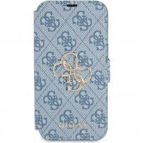 Guess 4G Metal Logo pokrowiec flip do iPhone 13 - niebieskie