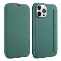 Pokrowiec portfelowy z silikonu i skóry PU do iPhone 13 Pro Max - ciemnozielony