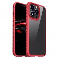 Przezroczyste etui odporne na uderzenia z teksturą karbonu do iPhone 13 Pro Max - czerwony
