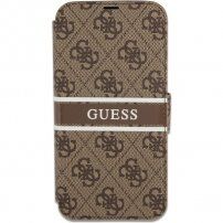 Guess 4G Printed Stripe pokrowiec flip do iPhone 13 - brązowy