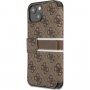 Guess 4G Printed Stripe pokrowiec flip do iPhone 13 - brązowy