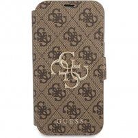 Guess 4G Metal Logo pokrowiec flip do iPhone 13 mini - brązowy