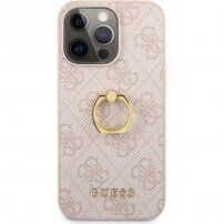Guess 4G Ring etui z uchwytem na palec iPhone 13 Pro Max - różowy