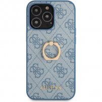 Guess 4G Ring etui z uchwytem na palec iPhone 13 Pro Max - niebieskie