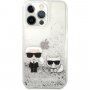 Karl Lagerfeld Liquid Glitter Karl and Choupette etui do iPhone 13 Pro Max - srebrny
