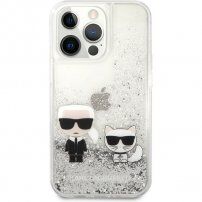 Karl Lagerfeld Liquid Glitter Karl and Choupette etui do iPhone 13 Pro Max - srebrny