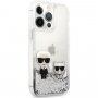 Karl Lagerfeld Liquid Glitter Karl and Choupette etui do iPhone 13 Pro Max - srebrny