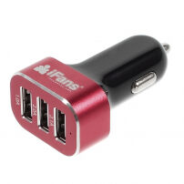 iFans mocna ładowarka samochodowa (5.1A) z trzema portami USB dla Apple iPhone / iPad / iPod – czarno-czerwona