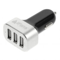 iFans potężna ładowarka samochodowa (5.1A) z trzema portami USB dla Apple iPhone / iPad / iPod - czarno-srebrna
