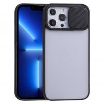 Półprzezroczyste etui z przesuwaną osłoną obiektywu aparatu do iPhone 13 Pro - czarny