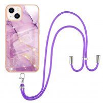 Etui marmurowe ze sznurkiem do iPhone 13 mini - purpurowy