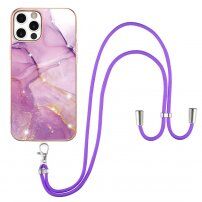 Etui marmurowe ze sznurkiem do iPhone 12 Pro Max - purpurowy