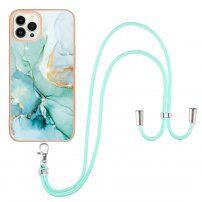 Etui marmurowe ze sznurkiem do iPhone 13 Pro - turkusowy