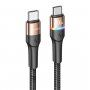 Usams świecący kabel do transmisji danych i ładowania w oplocie PD USB-C / USB-C do iPhone / iPad / MacBook / AirPods - 1,2 m - złote