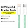 Baseus pleciony kabel USB-C / Lightning PD 20W dla szybkiego ładowania i transmisji danych dla iPhone / iPad / iPod / AirPods - 1 m - zielone