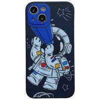 Miękki plastikowy pokrowiec astronautę z teleskopem dla iPhone 13 Pro - ciemnoniebieski