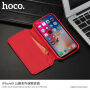 HOCO luksusowy pokrowiec flip ze skóry sztucznej dla Apple iPhone XS / iPhone X - czerwony